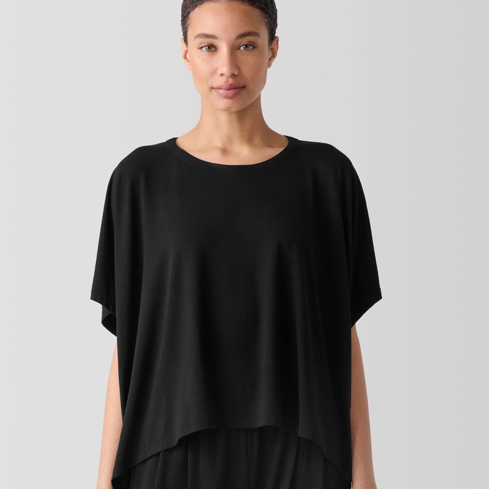 Eileen Fisher Fine Jersey Round Neck Box-Top Black Size M